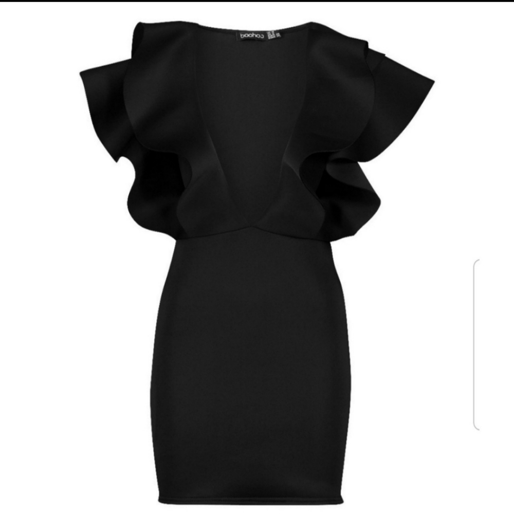NWT Extreme Plunge Ruffle Scuba Bodycon Mini Dress Sz 10 - Picture 4 of 4